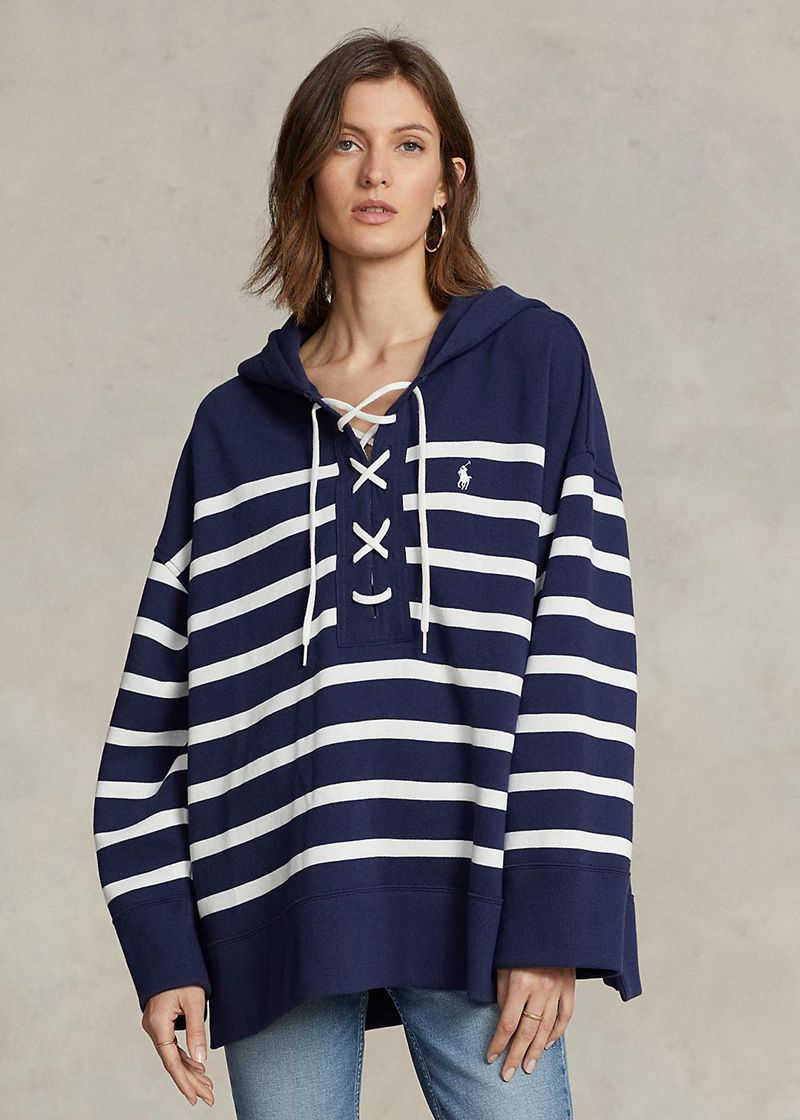 Sudadera Polo Ralph Lauren Mujer Striped Lace-Up De Lana Pullover Chile Azul Marino BAUHG-1568